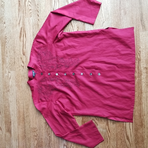 (12-14) Attitude 100% Silk Beaded Embroidered Button Down Top ❤ Long Sleeve - Picture 1 of 7